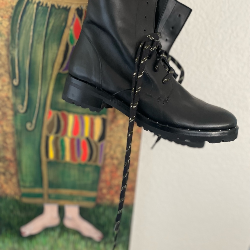 Used Freda Salvador Black Lace-Up Moto Boots - Picture 5 of 16